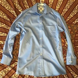 Blue button up dress shirt with front pocket